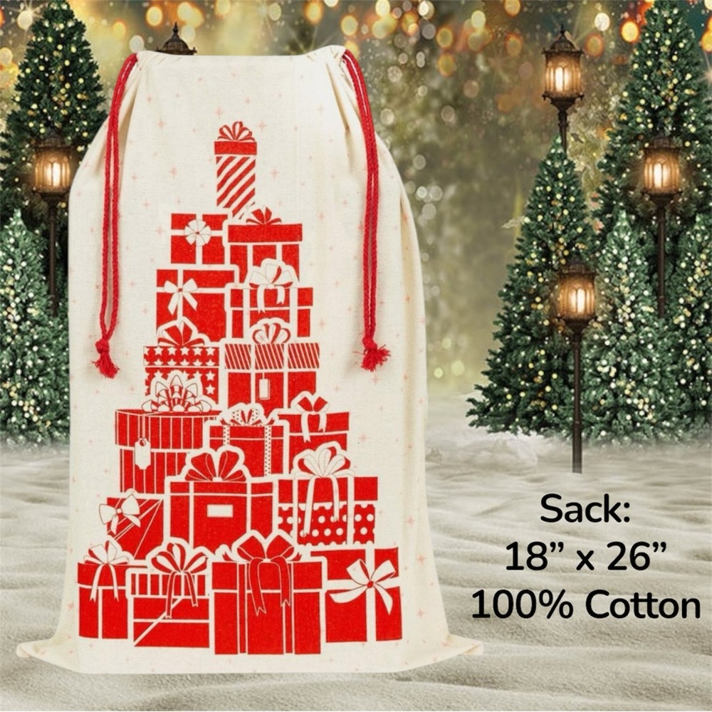 Christmas Holiday Gift Santa Sack - 100% Cotton - 18” Wide x 26” Long